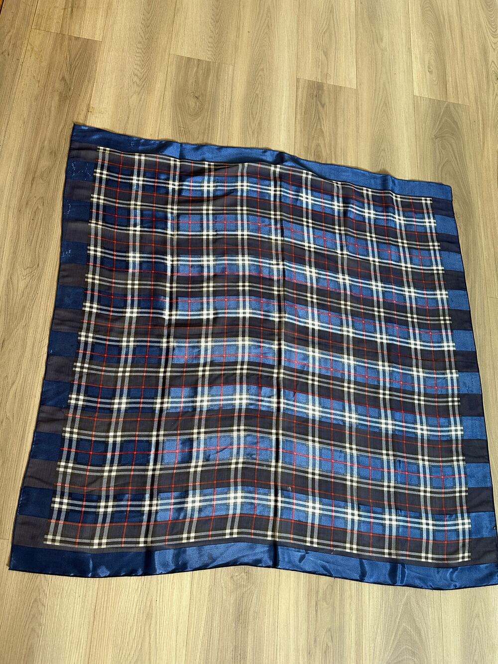 Vintage blue Plaid square scarf 40 by 40 royal blue check print